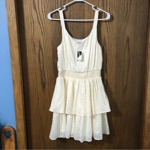 NWT Express textured gold striped tiered ruffle dress size S